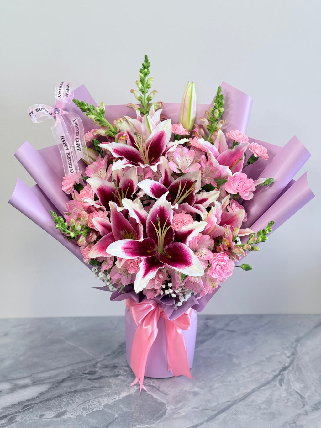 Pink Lilies For Her Birthday Bouquet
