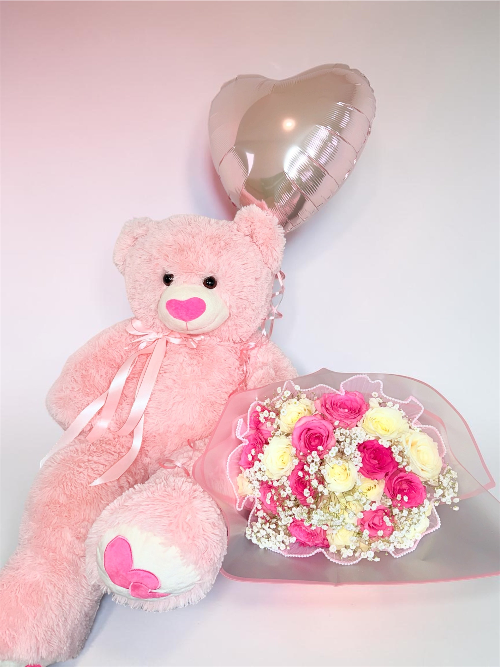 24 Blooms of Love Bouquet & Pink Teddy Bear