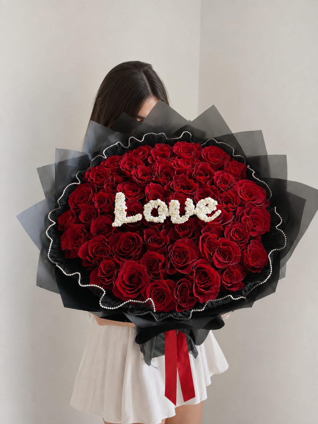 Deeply in Love luxury red rose bouquet with white LOVE lettering in Edmonton