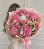 Pink hydrangea and spray rose bouquet with eucalyptus and baby’s breath in Edmonton